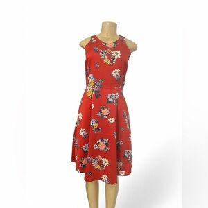 Banana Republic Red A-Line Midi Dress Scoop Neck Cap Sleeve